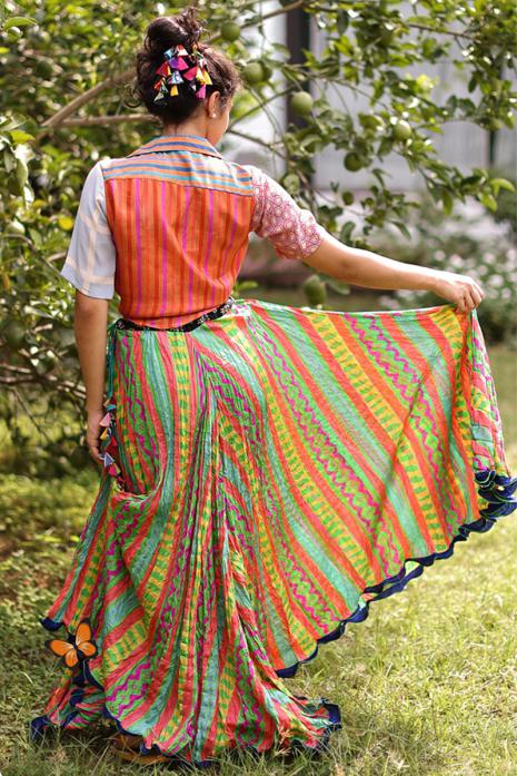 STRIPED LEHENGA TOP WITH SKIRT